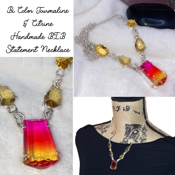 Citrine Tourmaline Handmade BIB Statement Necklace - Picture 4 of 6